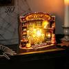 LED Halloween Scenes Vintage Glowing Wooden Tabletop Decor, Light Up 3D Scene Display Spooky Desktop Ornaments for Party, Festive Home Ornament Tiered