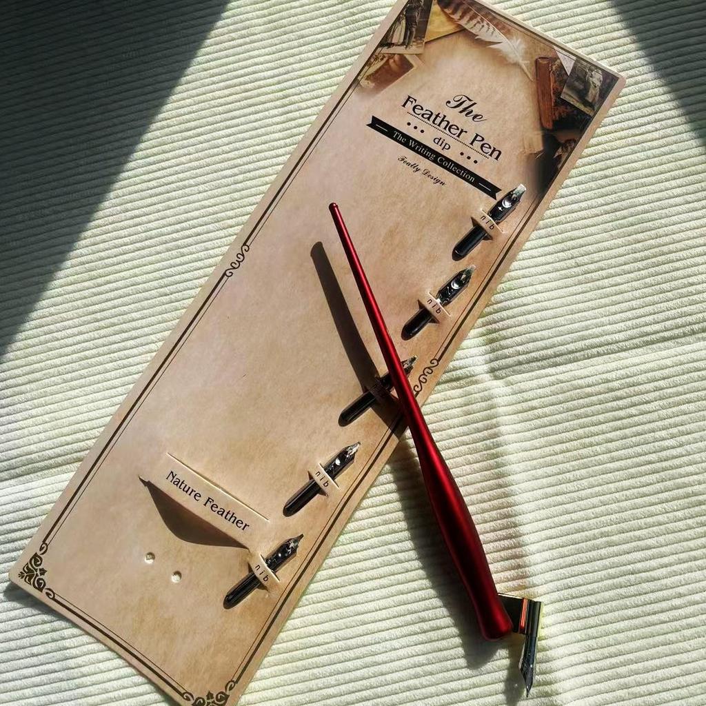 Set di Pennini a Immersione Rotondi Smaltati in Legno per Calligrafia - Steli Dritti e Inclinati