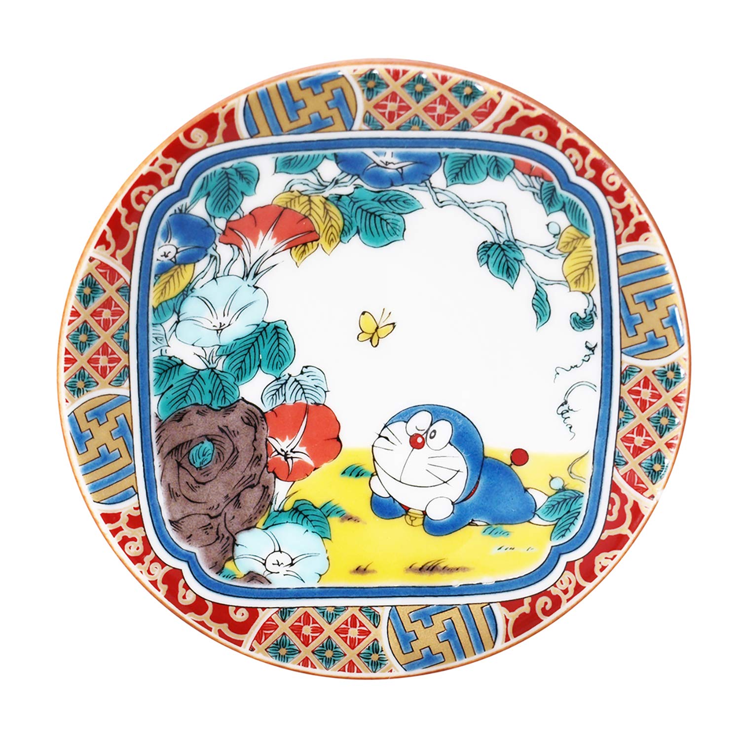 

Керамика Kinsho Kutani Ware, маленькая тарелка, стиль Shozo, расписанная золотом, перила 008149, сделано в Японии, 12 см, многоцветная, «Doraemon»
