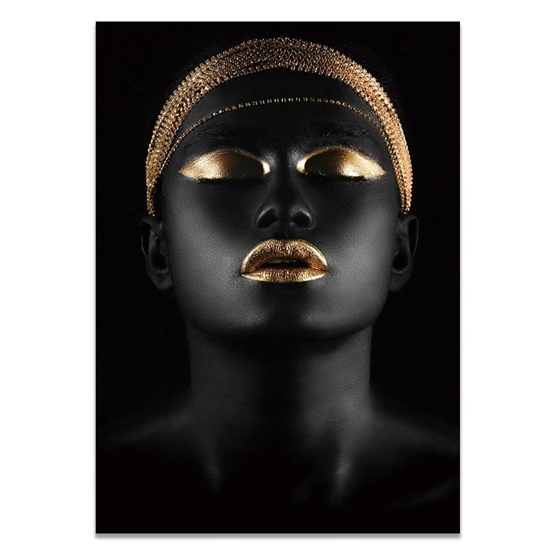 Frumoasă femeie neagră și aurie pictură pe pânză modă poster de artă africană Cuadros imprimare artă de perete pentru decorarea camerei de zi
