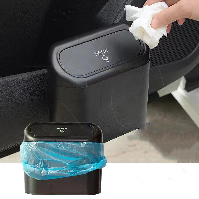 

Универсальный органайзер, автомобильная раскладушка, мусорное ведро, подвесной автомобильный ящик для мусора, пыли, ящик для хранения, черный ABS, квадратный пресс-мусорный бак