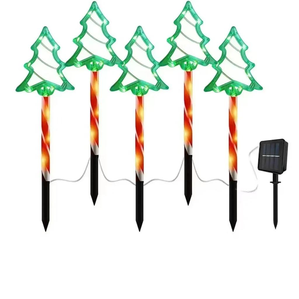 5PC/set Solar Powered Christmas Tree Candy Vine Lights Outdoor Waterproof  Floor Lamp String Garden Courtyard Christmas Decorat
