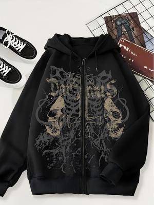 Trendy Black Women's Long Sleeve Loose Hoodie with American High Street Print for Autumn