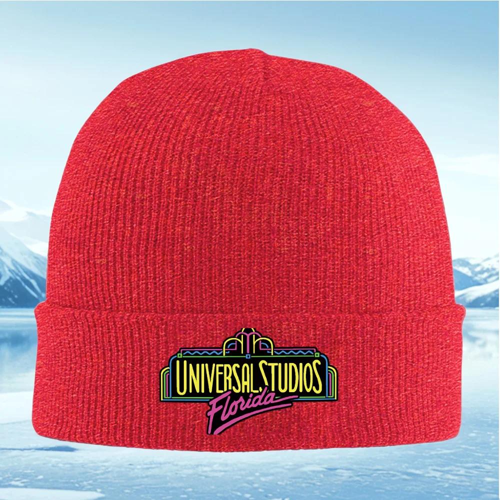 New Universal Studios Florida retro design black background Unisex Women Unisex Knitted Hat Beanie Pullover Cap Winter Thermal Warm