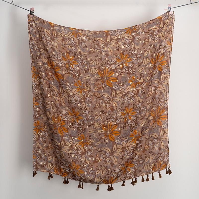 Gold Shiny Dot India Floral Tassel Viscose Shawl Scarf Lady High Quality Wrap Pashmina Stole Bufandas Muslim Hijab 180*90Cm