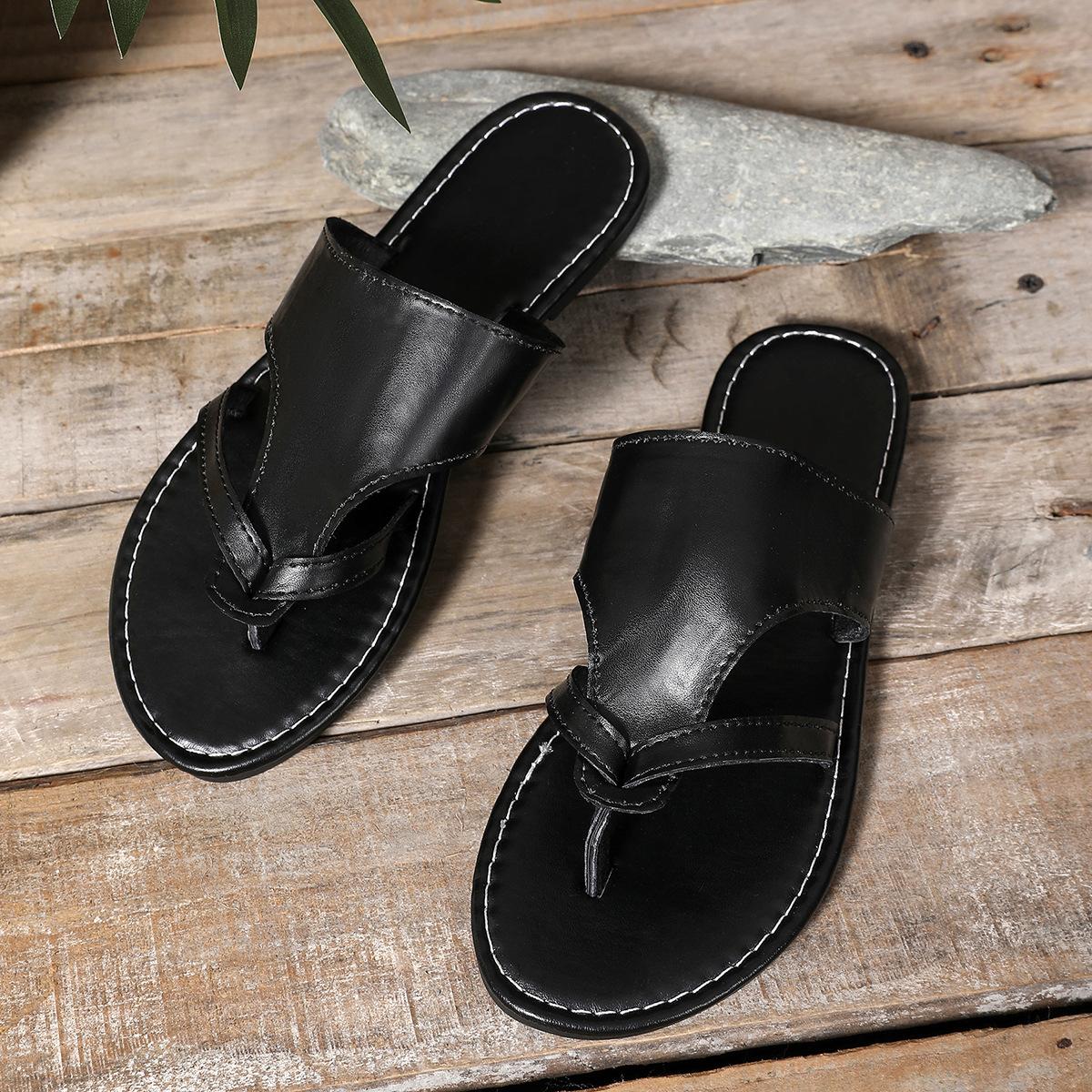 

Summer new set of toe flat-bottomed slippers for women, solid color one-word slips, soft-bottomed casual sandals 43 чорний
