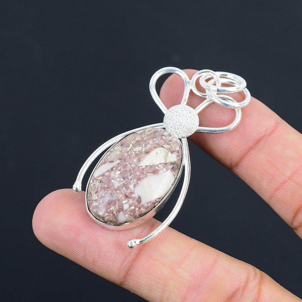 Easter Sale 925 Sterling Silver Red Brecciated Mookaite Stone Pendant Jewelry