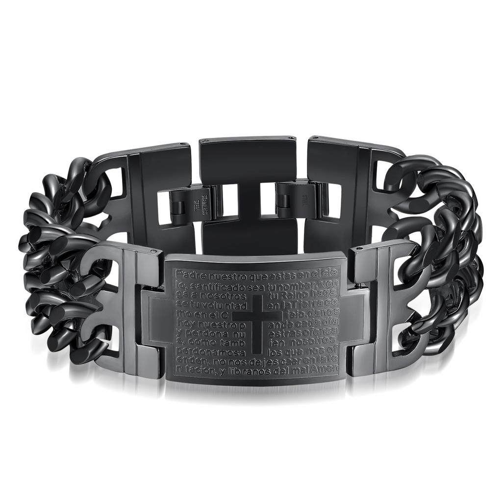 HNSP 24MM Width 316L Stainless Steel Cuban Chain Cross Bracelet For Men  Male Hand Chain Wrap Bracelets Punk Accessory