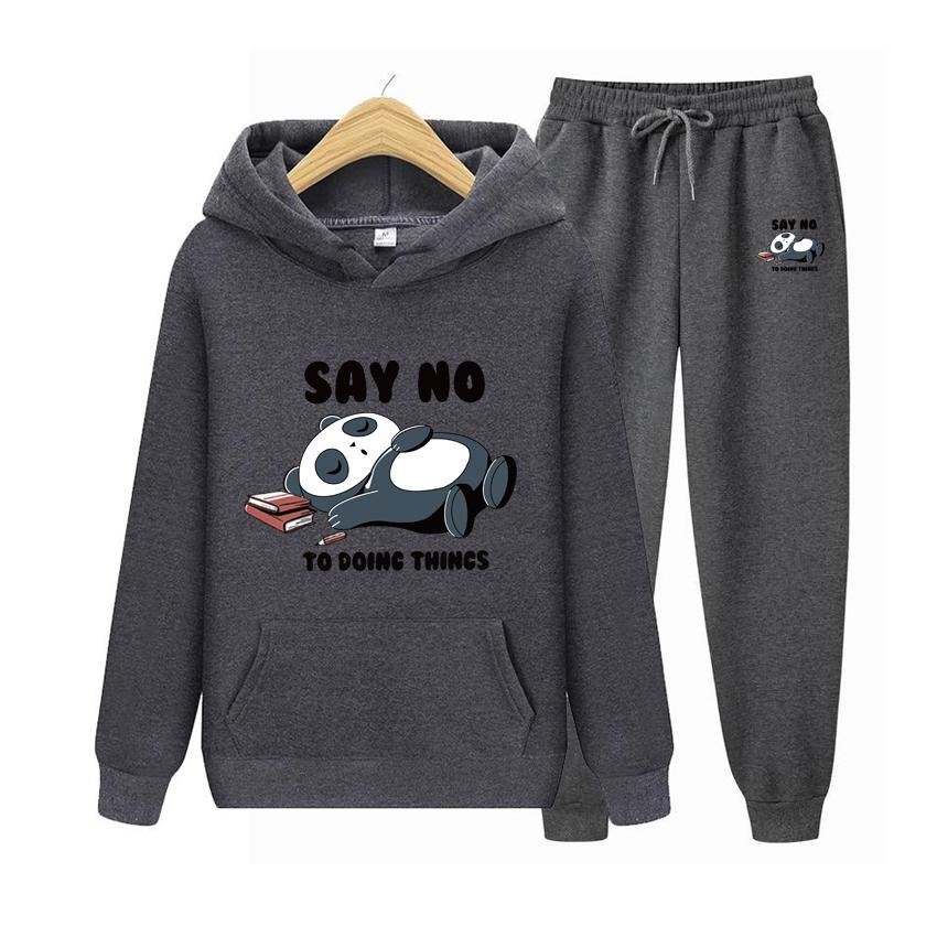 Hooded Sweatshirt Women's Hoodie Say No Men Suit Hoodie Two Pieces Set Autumn Men's Hoodie + Pants Sets