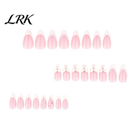Artificial Nails Set 24Pcs Nude Pink Press on Nails, White Bow Faux Pearl Glue DIY Manicure Kit False Almond French Tip Stick-on Fake Decoration 24PCS
