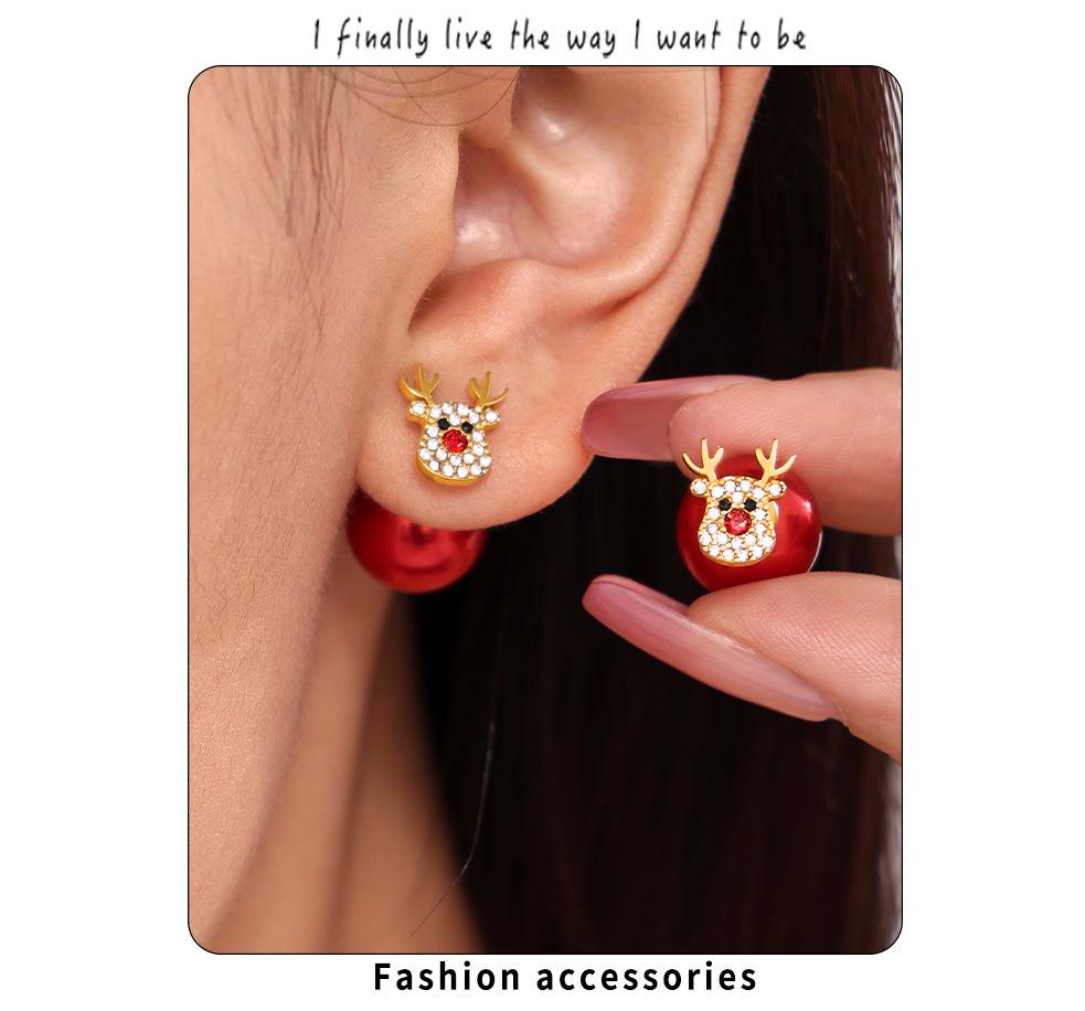Xinyixin Christmas Tree Reindeer Zircon Stud Earrings with Colorful Bead Backs