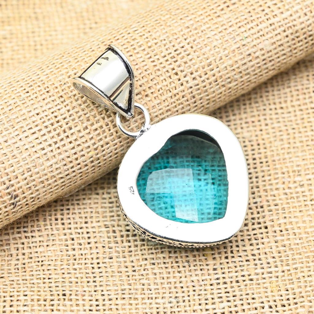 Gioielli con Topazio Blu Pietra Preziosa Naturale Ciondolo Fatto a Mano Argento Sterling Massiccio 925 Per Regalo di Matrimonio