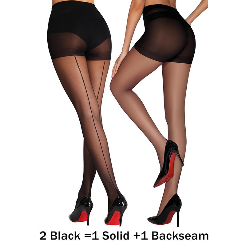 

Kave 2 Pairs Sheer Tights For Women 20 Denier Backseam Control Shaping Nylon Ladies Clear Pantyhose S-L Black Nude Stocking S 40-60kg