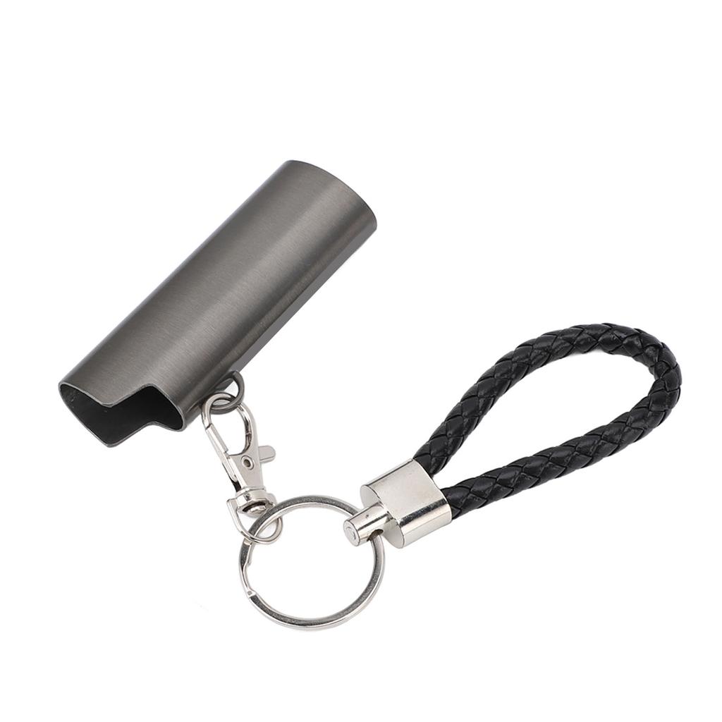 Lighter Holder Keychain with Spring Clip Aluminum Alloy Portable Lighter Case Sleeve Keychain for Outdoor Grey