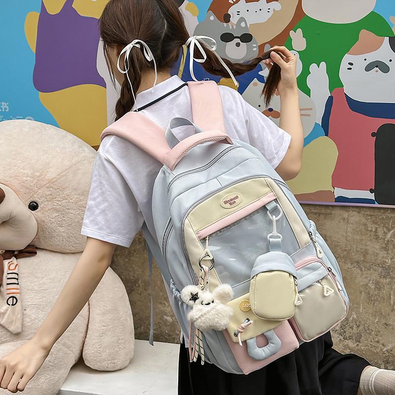 Color Block Junior High School Student Schoolbag Women's Large Capacity Travel Backpack Student Backpack
