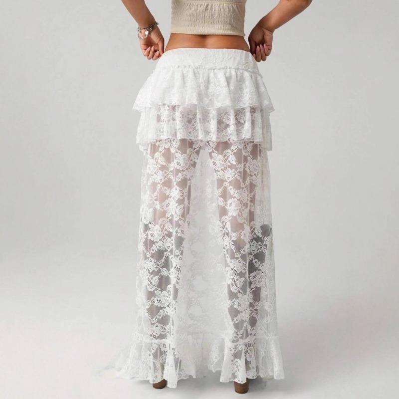 Gonna Corta Estiva da Donna Sexy Irregolare Stile Denim Patchwork di Pizzo Monocolore