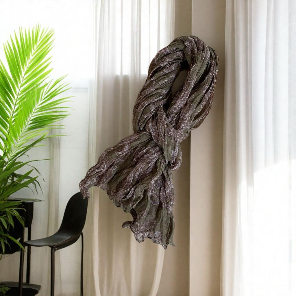 Retro Cotton and Linen Scarf Women's Autumn and Winter Printed Thin Pleated Scarf Silk Scarf Summer