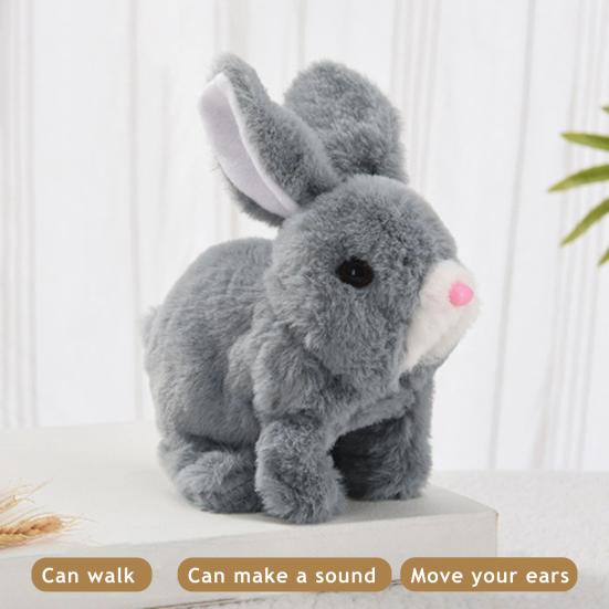 Electric Plush Rabbit Toy Jumping Moving Ears Nose Bunny Plushie Toddlers Interactive Simulation Stuffed Animal Toy with Sound
