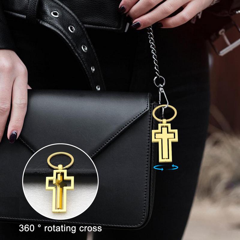 360 Rotating Crosses Keychain Metal Hollow Car Key Pendant Waist Hanging Key Holder Religious Belief Souvenir Gift