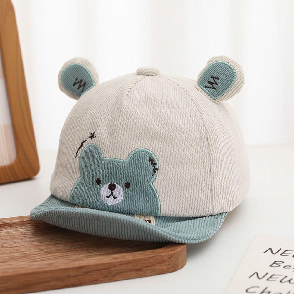 Cartoon Bear Baby Sunhat Wide Brim Newborn Flat Cap Solid Color Infant Bucket Hat Toddle