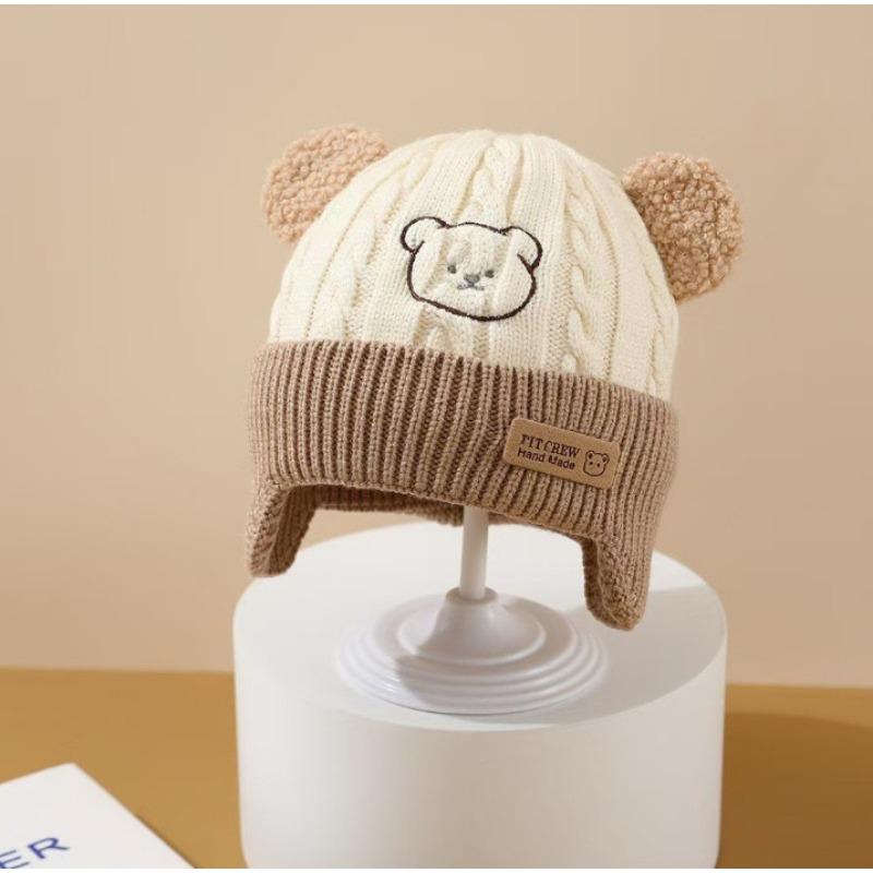 Herbst und Winter warme niedliche Bärenmütze Ohrenschutzmütze Jungen und Mädchen Säugling Wollmütze Baby Strickmütze Kinderhut