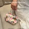 Rosa Dreidimensionale Blumen Tasche, Abendtasche, Formelles Kleid, Diamantbesetzte Laufsteg Tasche, Hochwertige Mini Handtasche, Kleine Quadratische Tasche, Damen Tasche