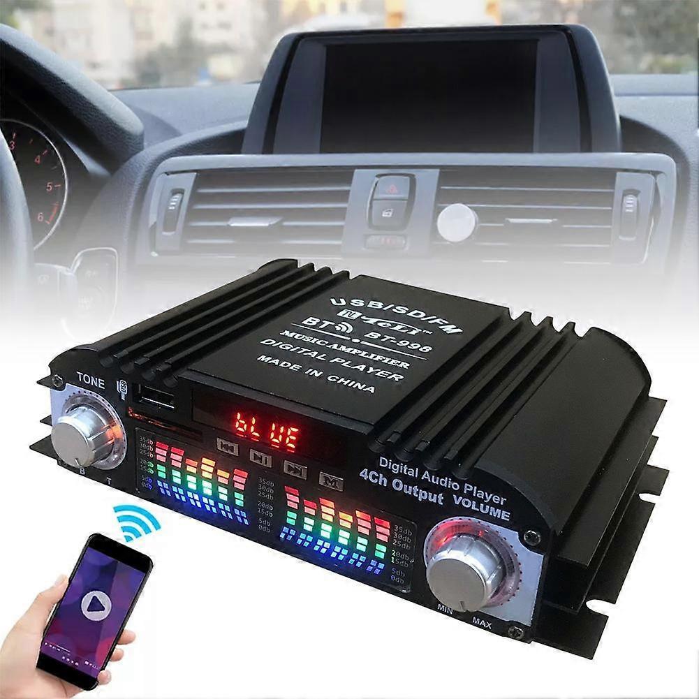 Car 4 Channel HiFi Stereo AMP FM Radio USB Bluetooth Music Amplifier Player