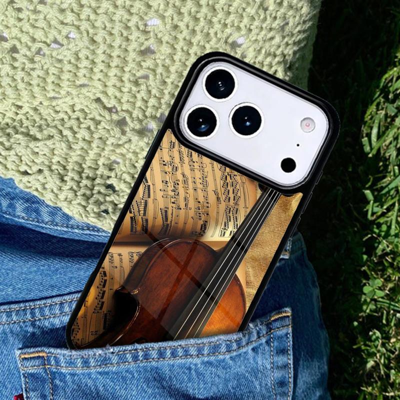 Wood Cello Violin Phone Case For iPhone 17 AIR 16 Pro Max 15 14 Pro 11 12 13 Shockproof Silicone Cover