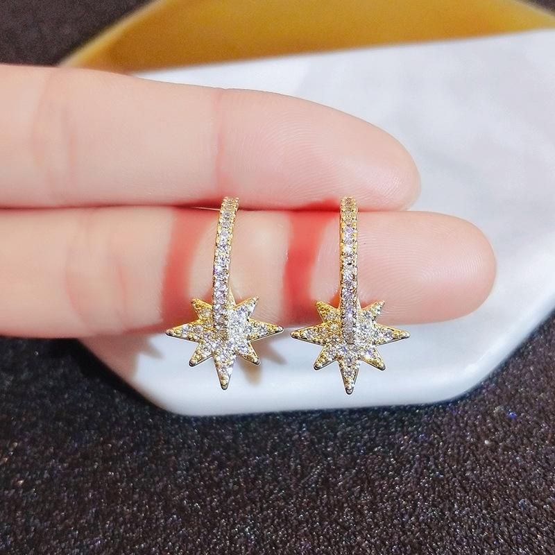 Eight Point Star Earrings Niche Design High End Earrings New Trendy Silver Needle Earrings