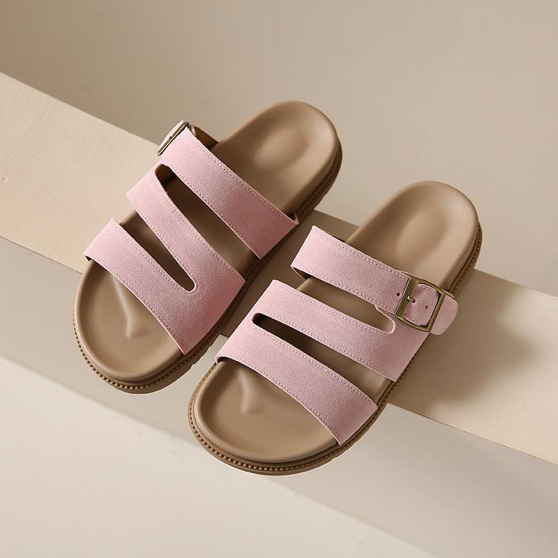 Foreign trade fashion thick-soled slippers 2025 summer new one-word belt belt buckle beach Roman cool slippers women
