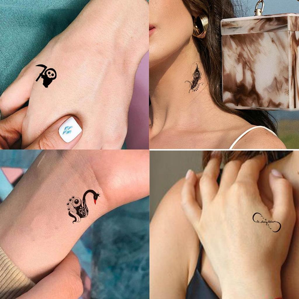 15 Blatt kleine temporäre Tattoos für Kinder, Frauen, Männer, Finger, gefälschte Tattoo-Aufkleber, Buchstabe Unendlichkeit, Stern, Mond, schwarze Tatoos-Paste