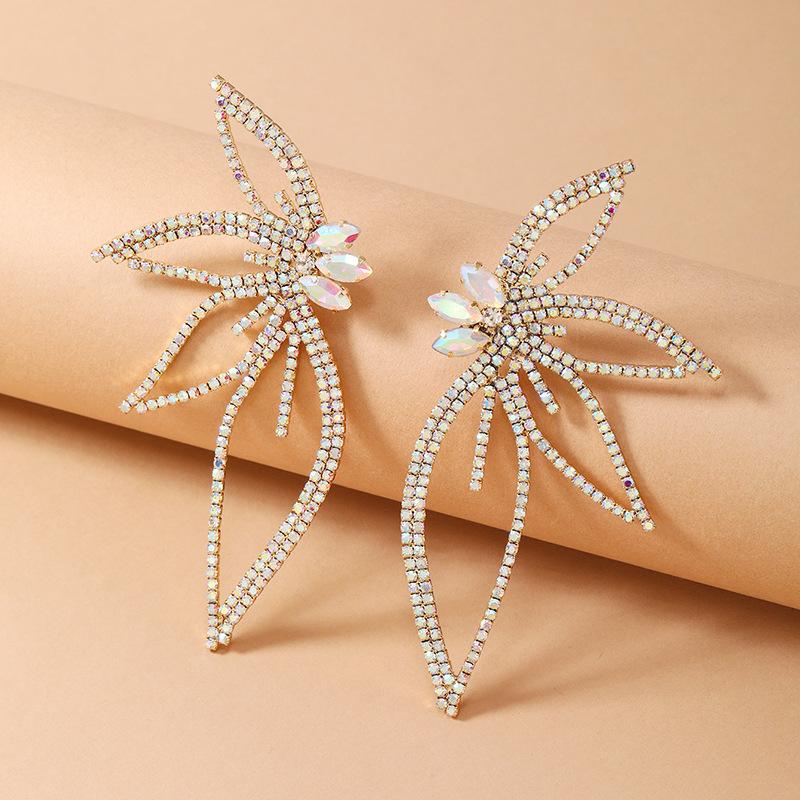Wind Claw Chain Alloy Butterfly Diamond Flower Earrings Women'S Creative Retro Temperament Earrings Bow