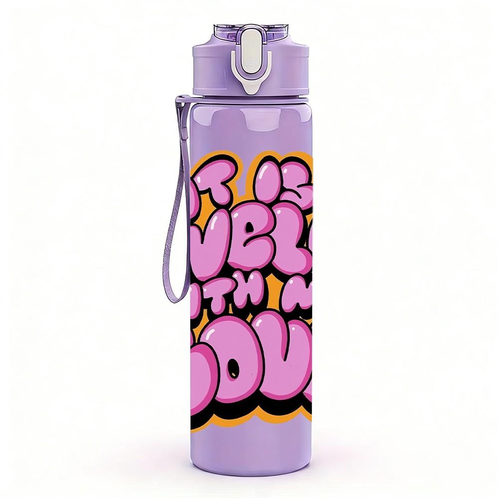 1PC It Is Well With My Soul Retro Lettering Art 750ml Color Plastic Sports Water Bottle Leakproof Flip Straw Lid Suitable for Sports Office Home Use