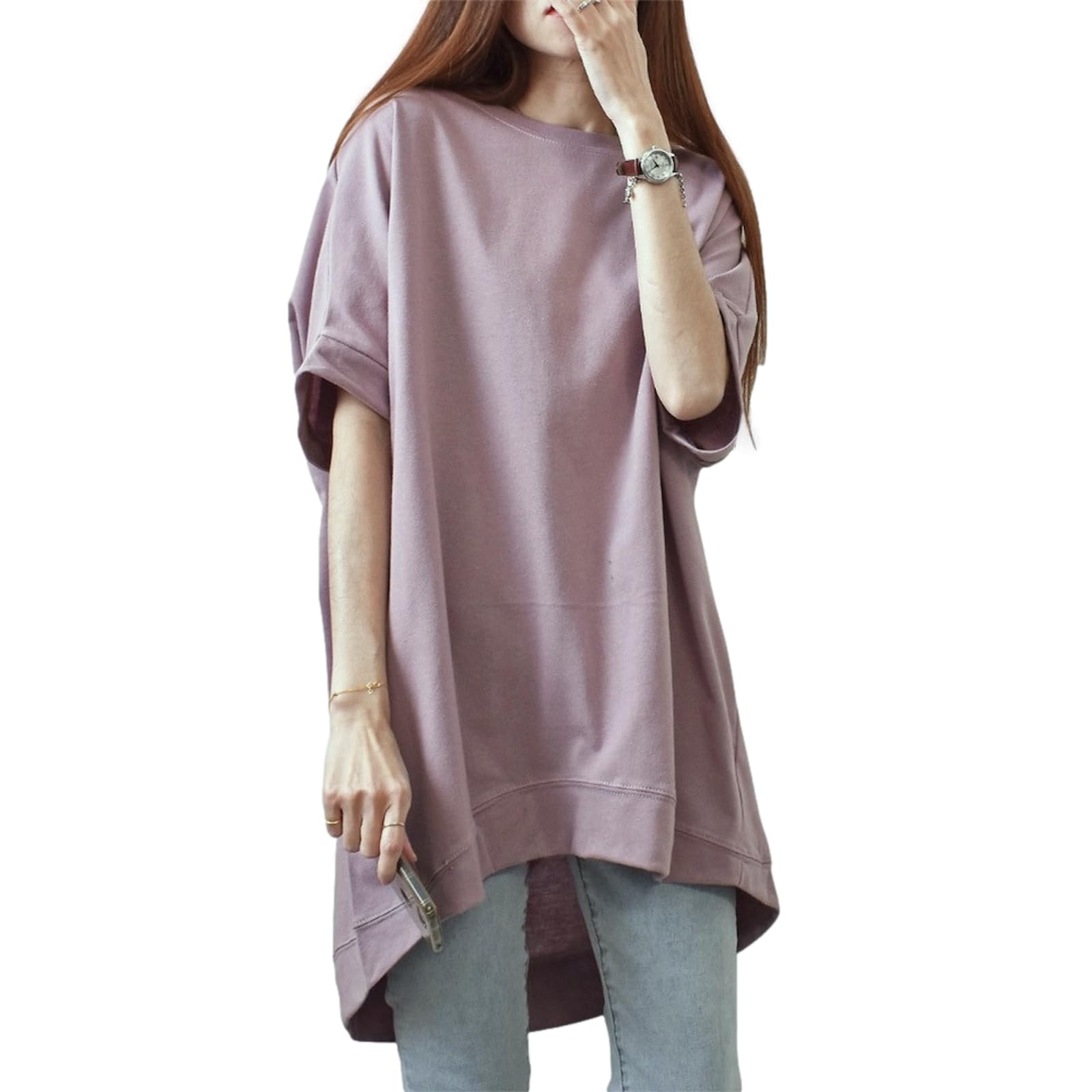 

loose cut and short sleeve crew large round crew short summer fishtail Free [Haveri] T-shirt, sew, top, innerwear, neck, women s, size, plain, big,