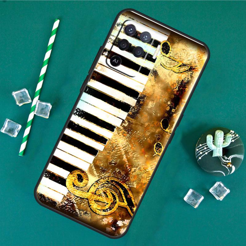 Piano Keys Vintage Music Notes Case For Oppo A80 A40 A60 A16 A76 A96 A91 A15 A17 A74 A94 A54 A57S A18 A38 A58 A78 A98 Cover
