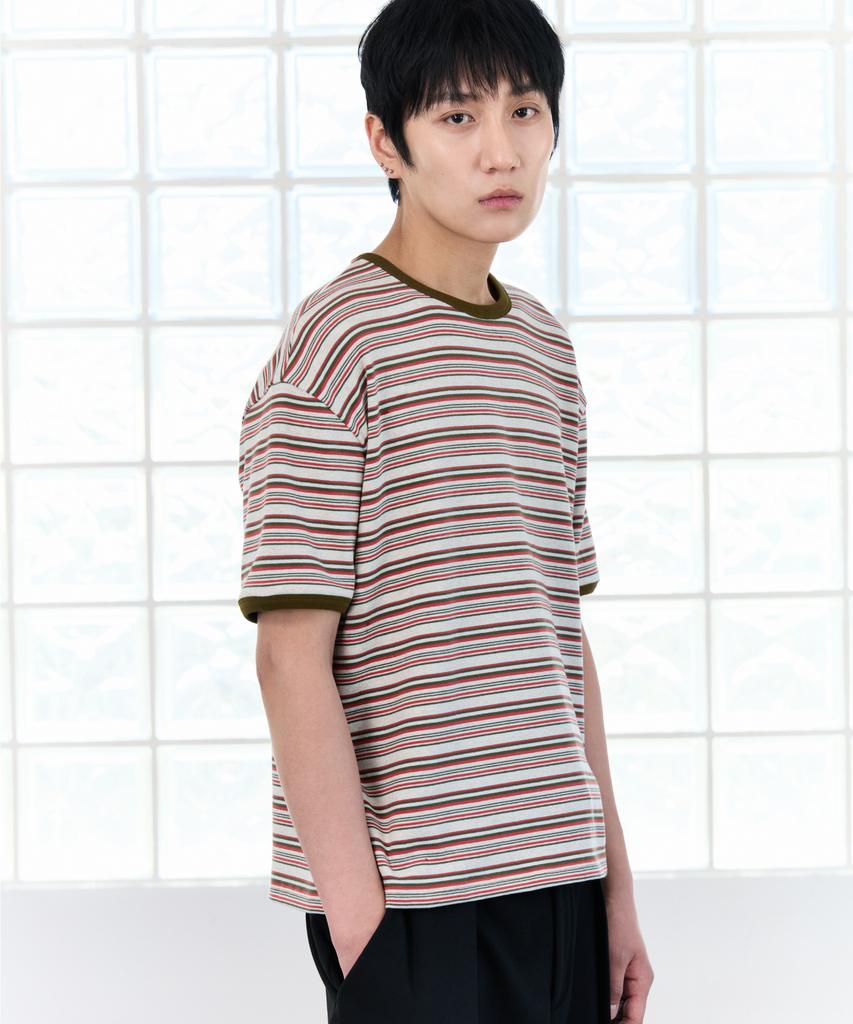 PIARI Multi-Stripe Ringer T-Shirt (Olive)