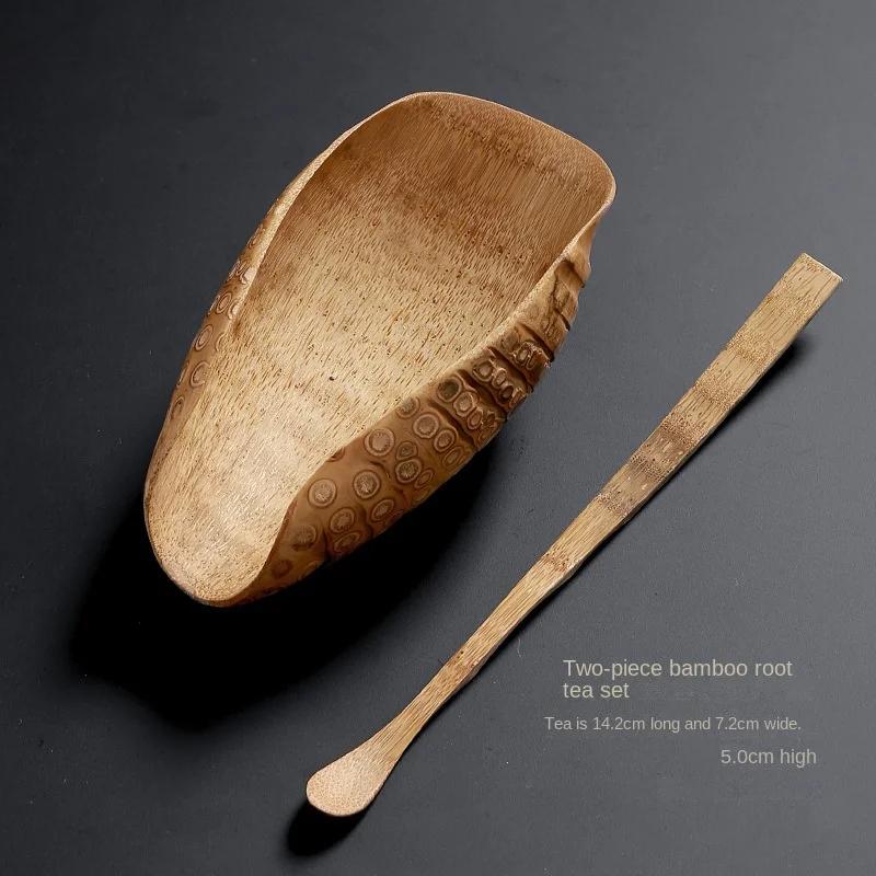 

Old Bamboo Root Tea Spoon Tea Pull Two-Piece Set Handmade Tea Stick Tea Holder Spoon Tea Ceremony Tea Culture Tea Scoop