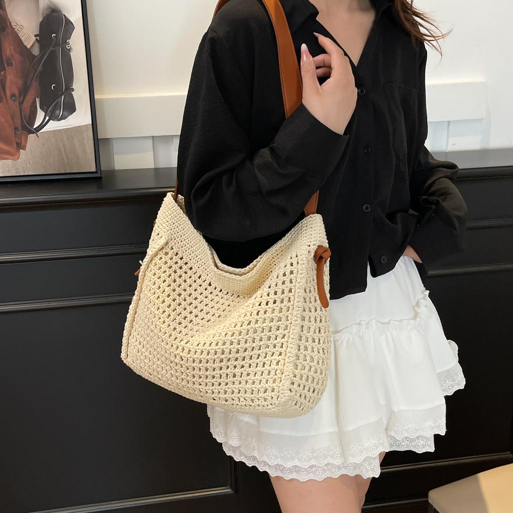 2025 New Ladies Large Capacity Summer Straw Bag, Fashion Simple Trend Ladies Beach Bag, Travel Daily Shoulder Bag