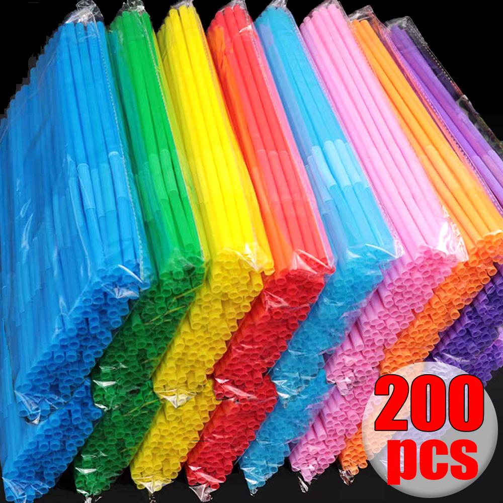 200pcs Long Drinking Straws Colorful Plastic Wide Straw Milk Tea Juice Cocktail Drink Straw Birthday Party Kitchen Accessories