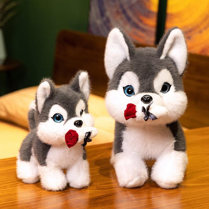 Creative Husky Rose Plush Toys Cute Valentine Days Girls Boys Holiday Gifts