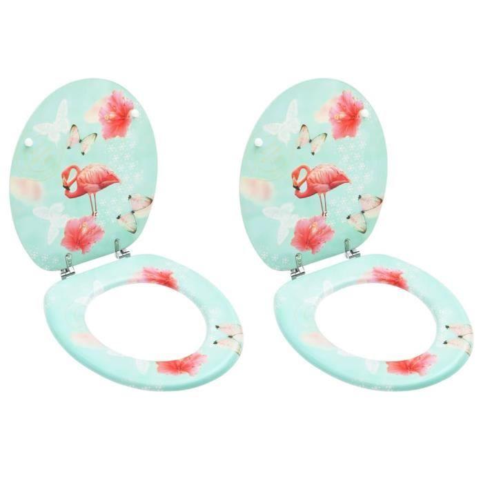 VidaXL Toilet Seats with Lid 2 Pcs MDF Flamingo Design