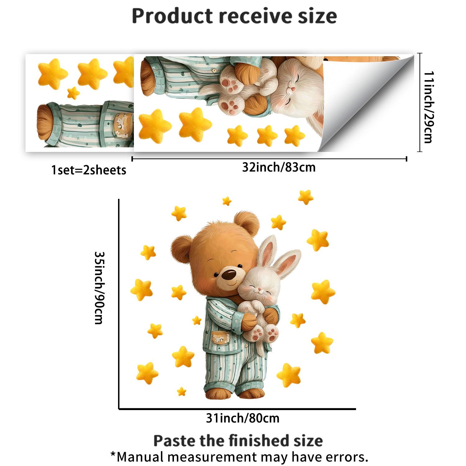 Мультяшные пижамы Плюшевый мишка держит кролика Настенное украшение для спальни Самоклеящиеся и съемные наклейки