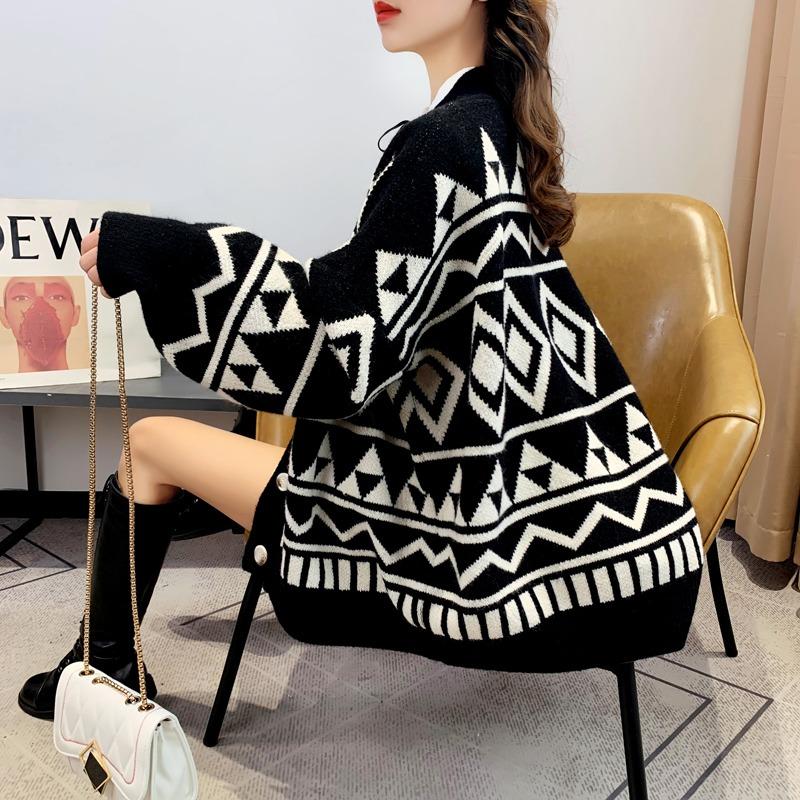 V Neck Knitted Cardigan Sweater Jacket Women's Spring Autumn Winter Long Sleeve Thickened Loose Outer Wear Coats Office Casual Simple Clothing