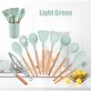 Cooking Utensils Kitchen Utensil Set, 12 PCS Wooden Handle Nontoxic BPA Free Silicone Spoon Spatula Turner Tongs Kitchen Gadgets Utensil Set