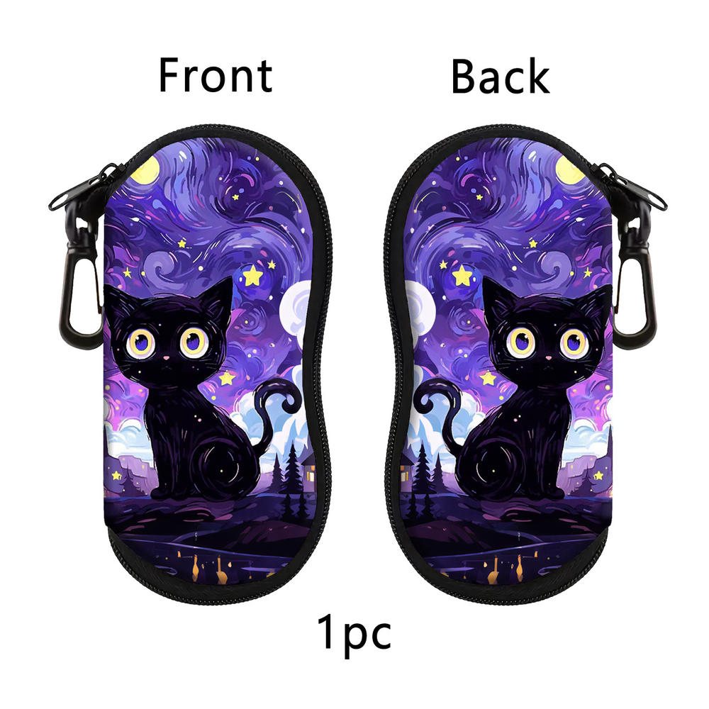 New Black Cat Art Eyewear Cases Men Women PU Leather Sunglasses Box with Zipper Portable Travel Eyeglass Storage Cases