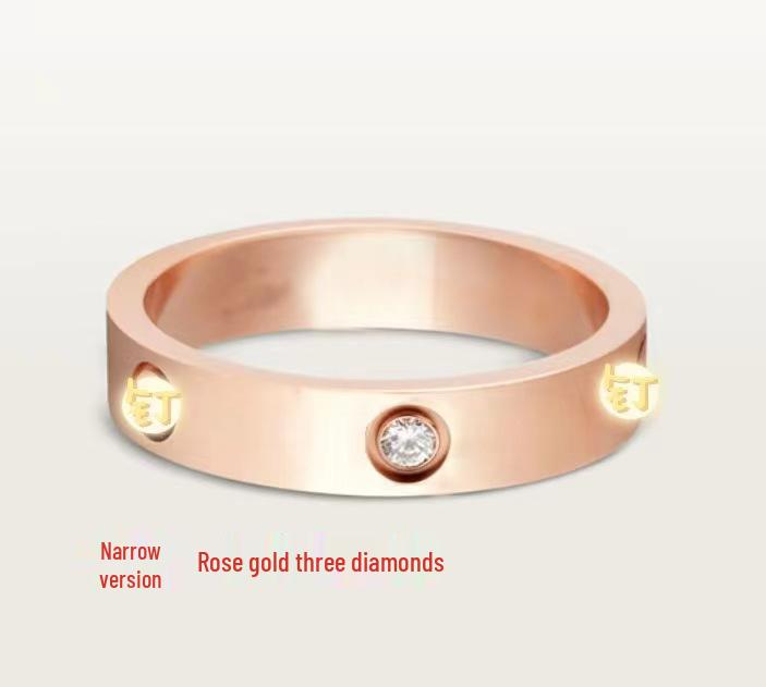 Classic LOVE Ring: 18k Rose Gold Narrow Band - Options with No, Single, Three, or Full Diamonds for Men’s and Women’s Couple Wedding Bands.