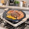 Family Size Outdoor Cooking Pan Electric Smokeless Grill, Nonstick Griddle, Korean BBQ Meat Roaster Cassette Stove Compatible with Handle, Round
