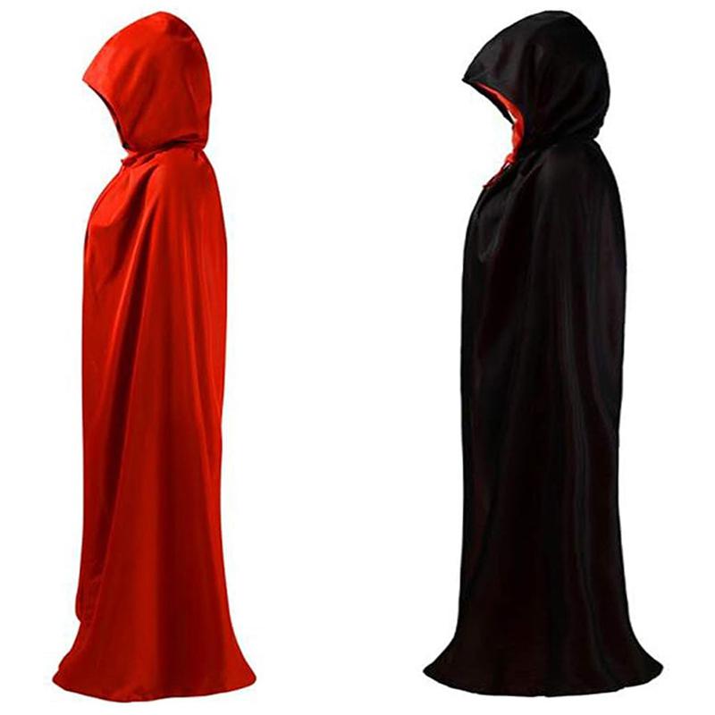 On Hand Hooded Cape Adult Unisex Long Cloak Black Red Halloween Costume Dress Coats
