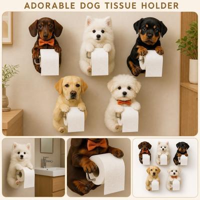 Dog Toilet Paper Holder Wall Mounted Tissue Roll Dispenser Decorative Sculpture for Bathroom Storage and Organization