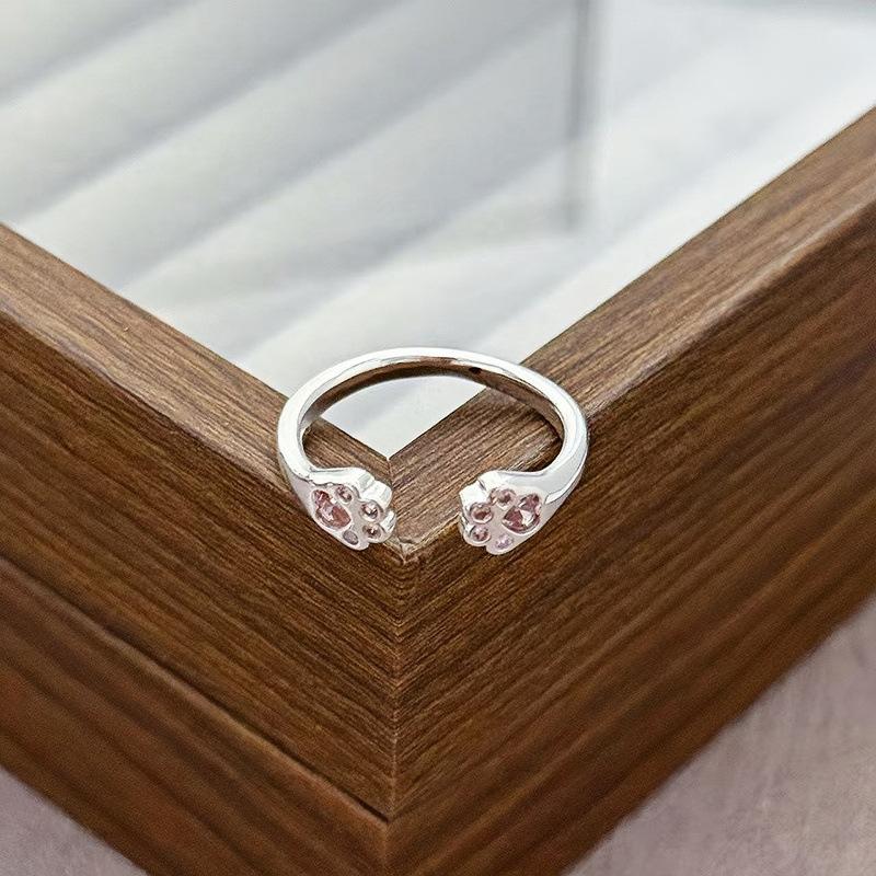 Light Luxury Sweet Cool Pink Cute Full Diamond Zir*****Pening Adjustable Ring Niche Design High-End Ring Woman